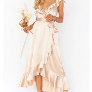 Champagne Luxe Satin bridesmaid Wrap Dress